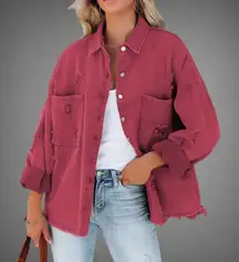 NWT Cardinal Red Oversized Distressed Denim Jacket – Small