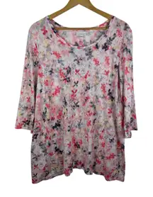 Pure Jill J Jill Floral Tunic Top Size XL Multicolor Watercolor Soft Stretch