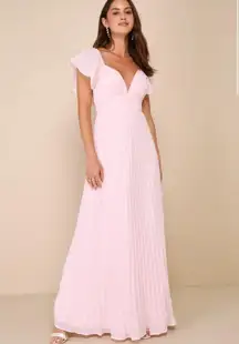Lulus Ideal Occasion Pink Pleated Flutter Sleeve Maxi Dress