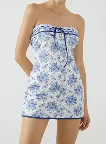 Commense Women's Butterfly Bouquet Floral Tube Mini Dress Blue Size Medium NWT