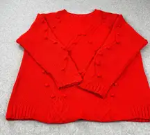 Ava & Viv Cable Knit Pom Pom‎ Sweater  In Red Women's Size 2X