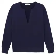 Thakoon Deep V-Neck Navy Cotton Sweatshirt, Size S or M, New with Tag MSRP $100