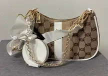 NWT Bebe Elegant Brown and White Designer Canvas Crossbody Bag
