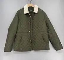 Lauren Ralph Lauren Coat Womens Lg Green Quilted Sherpa Trim Snap Front Jacket