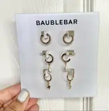 NWT BaubleBar Gold Delicate Trio Huggie Earring Set