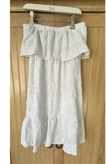 Melissa Odabash Women’s Strapless Mini Beach Coverup Dress White Crochet Sz Med