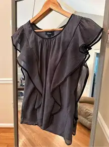 IZ Byer Gray XS Ruffle Shimmery Blouse