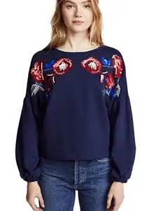 PARKER Beaded Sequin Sweatshirt Floral‎ Embroidered Long Sleeve Blue Red XS New