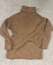 abercrombie & fitch Brown‎ Chunky Knit Turtleneck Sweater Small Split Hem EUC