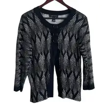 Cable & Gauge Women Cardigan L Black Crew Neck 3/4 Sleeve 3 Large Button Closure