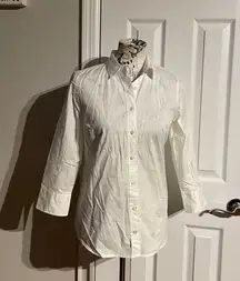 NWOT  Preppy Work Perfect Button-Down Shirt casual blouse Women's White Stretch Sz S classic