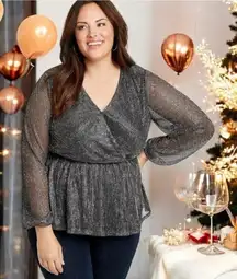 NEW Maurice’s Shimmer Wrap Peplum Blouse New Year's Special Occasion Event 3X