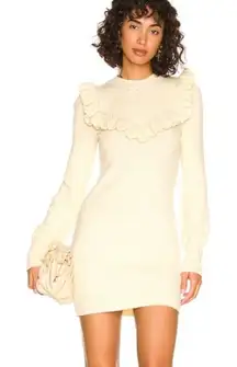 Tularosa Damiana Ivory Knit Wool Blend Ruffle Top Long Sleeve Mini Dress - M