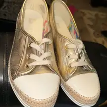 Gold and Cream Women's Fashion Sneakers, Anne Klein