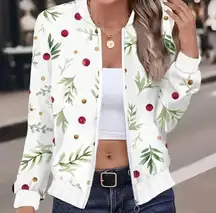 Christmas Print Zip-Up Jacket Women's Casual Long Sleeve for Spring/Fall/Winter
