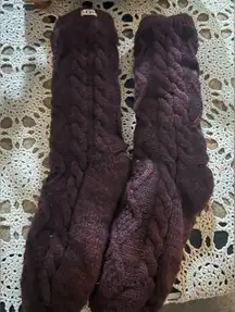 Ugg Women's Cable Knit Fleece Lined Mid‎ Calf Slipper Socks Burgundy One Size