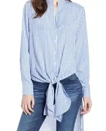 Bishop and Young  Devin Chambray Striped Tie Front Button Down Tunic