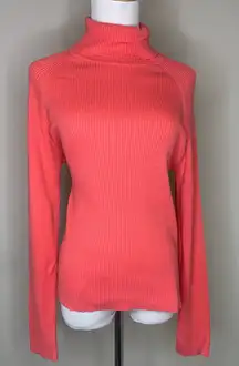 Coral Peach Pink Cotton Ribbed Turtleneck Sweater Sz Medium