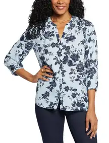 NYDJ Pintuck Blouse Blue & Navy Floral