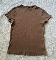 Theory Brown Ribbed Short Sleeve Top