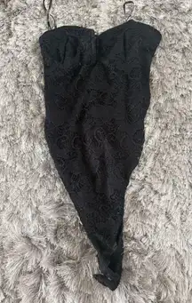 Forever 21 Bodysuit Lace Black Thong Mesh S