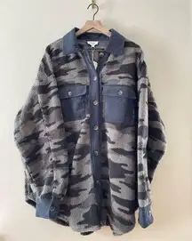 Oddy Camo Sherpa Fleece Shacket Cozycore Button Down Shirt Jacket Size 3XL NWT