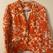 LOFT Linen Blend‎ Orange and Cream Blazer with Botanical Print Size 0
