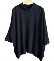 Loft Womens Black Mock Neck Poncho Sweater Size 14 Dolman Sleeve Cozy Boho