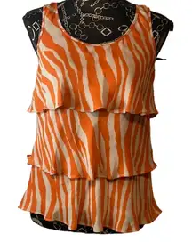 Michael Kors Orange Tan‎ Zebra Pattern Tiered Tank Top Size 6P