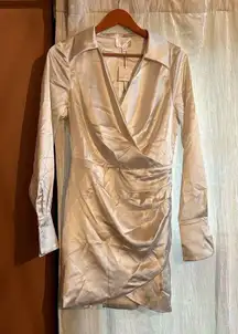 Cece Satin Wrap Minidress Dress Cream White Long Sleeve NWT Size M