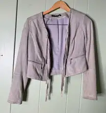 White house black market genuine leather fringed open front Western jacket XS‎