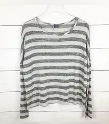 Sparkle & Fade Striped Dolman Top Black Gray S