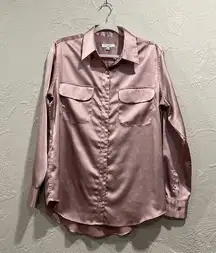 Womens Equipment Signature Satin Shirt Ciel Mauve Size Medium button down top