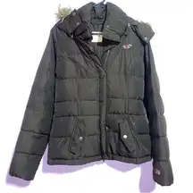 Hollister Y2K Puffer Coat Women S Vintage Down Feather Jacket Faux Fur Hood Zip