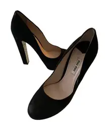 Miu Miu Black Suede Glitter Heel Platform Pump size 39.5 US 9.5