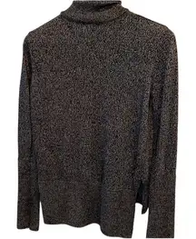 ZARA Women Small Knit Turtleneck Brown,‎ Black & Gold Metallic Knit Sweater