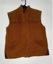 Corduroy Vest Women's Small brown Vintage‎ Snap Zip Sleeveless Cotton