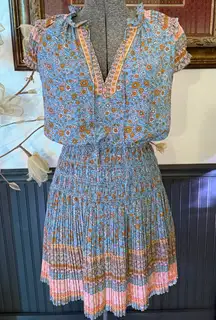 Current Air x Anthropologie Yvette Pleated Floral Mini Dress Sz XS 💚🍄