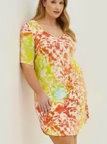 Torrid Super Soft Tie Dye Explosion Mini V-Neck Tee T shirt Dress 
Plus Size 2X