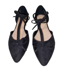 Venus Faux Suede Pointed Toe Flats Bow Shoes Ankle Straps Formal