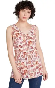 NWT ModCloth Quick Remix‎ Sleeveless Leaf Print Tunic Blouse Top Size Medium