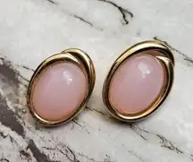 Vintage TRIFARI Pale Pink Lucite Dome Gold Tone Pierced Earrings