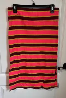 Aerie Striped Midi Pencil Skirt Ribbed Pink Side Slit Summer‎ Funky Retro Large