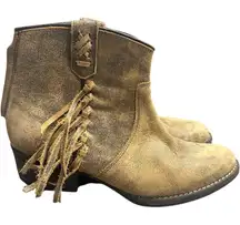 Very Volatile Lookout Fringe Bootie Tan Leather Western Ankle Boots Sz 8.5 Boho