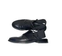 Black Leather Rounded Toe Lace-up Slingback Loafers