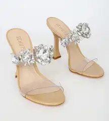 Laureen Light Nude Vinyl and Rhinestone High Heel Sandals