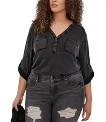 Torrid Harper Rayon Slub Pullover 3/4 Sleeve Blouse Casual Top Black Size 3X