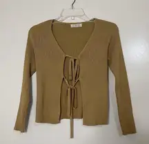 Full Circle trends double tie front ribbed cardigan tan brown size medium