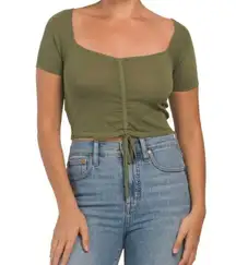 MANGO WOMEN Ruched Short Sleeve Square Neck Cropped Tee - Size M - Green - NWT