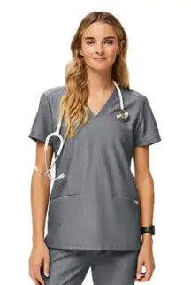 FIGS Casma Three-Pocket Scrub Top Graphite Grey Short Sleeve Medical Women's XS